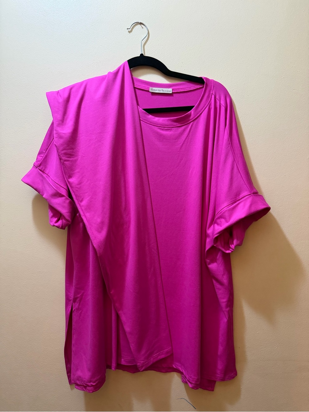 Zenana Outfitters Bright Fuchsia Short Sleeve Draped Tee with pants